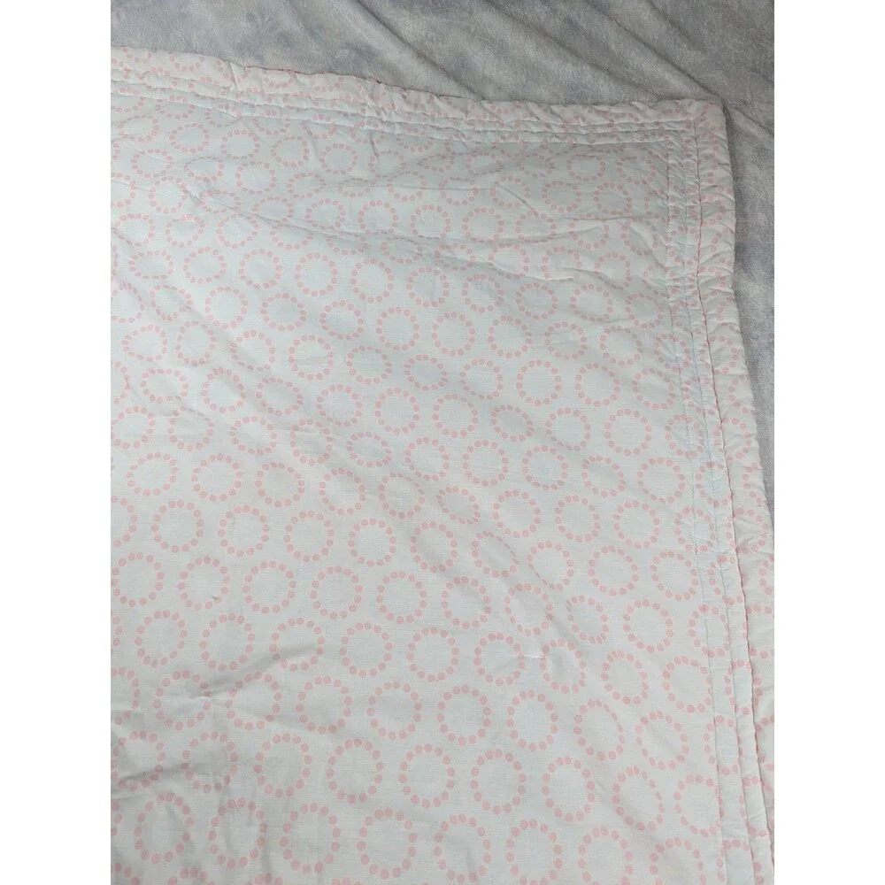 Optima Baby Quilt Poly cotton  35 X 43 Elephants Hearts Birds Blanket Pink gray